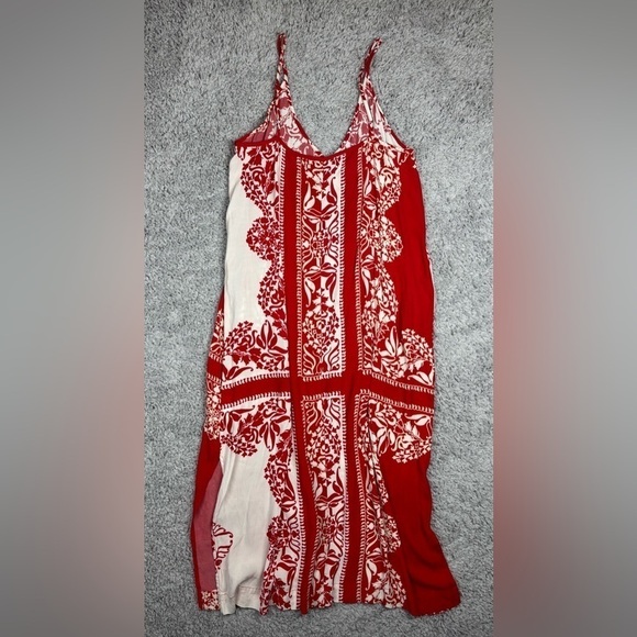 Karen Kane Dress Womens Medium Midi Side Slit Long Red Spaghetti Straps Resort - Picture 7 of 7